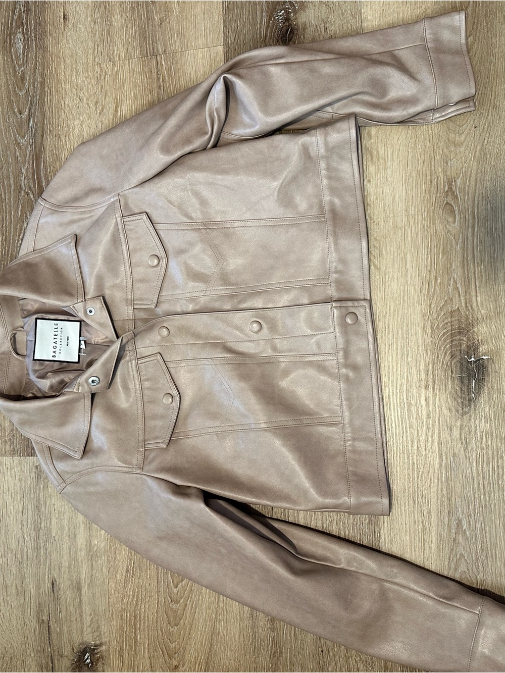 bagatelle Soft Taupe Leather-Look Trucker Jacket